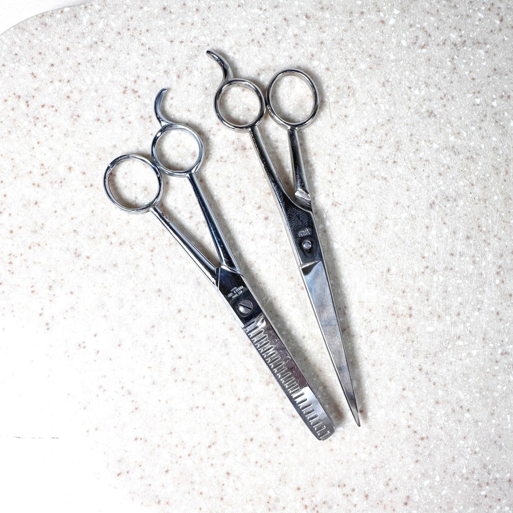 Vintage Italian‎ Hot Drop Forged Steel Hair Cutting Thinning Scissors Set Barber